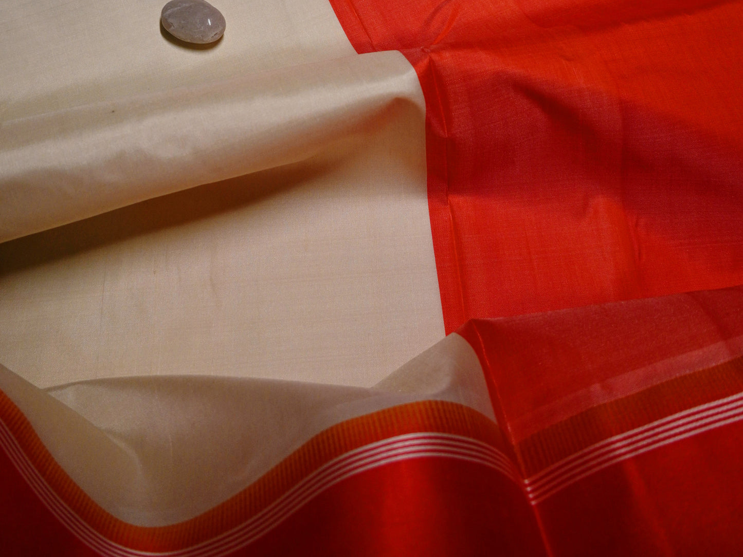 Pure Gorod in plain Red & White Saree