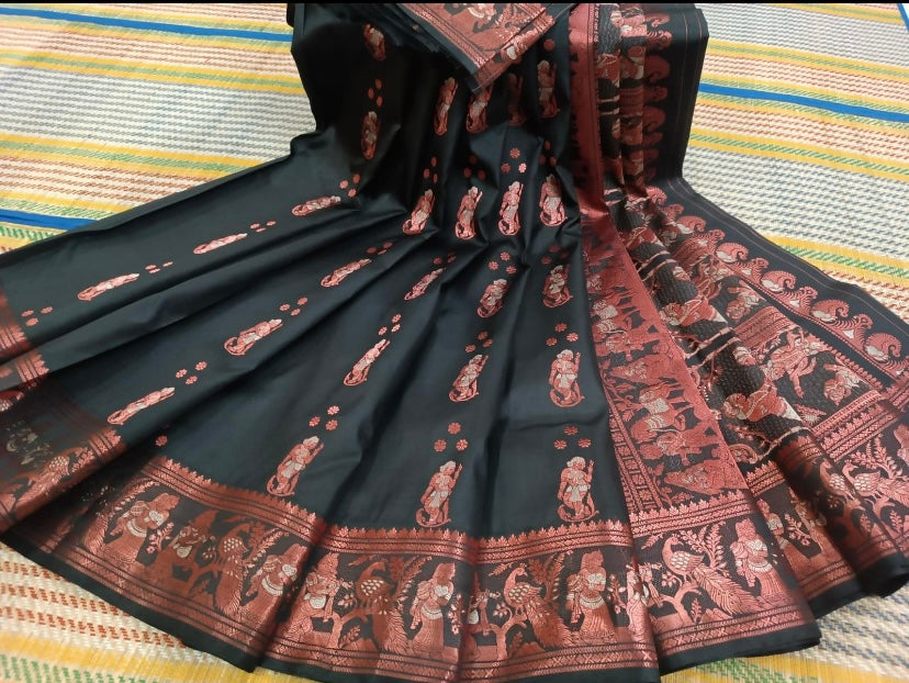 Black with copper thread work Saree