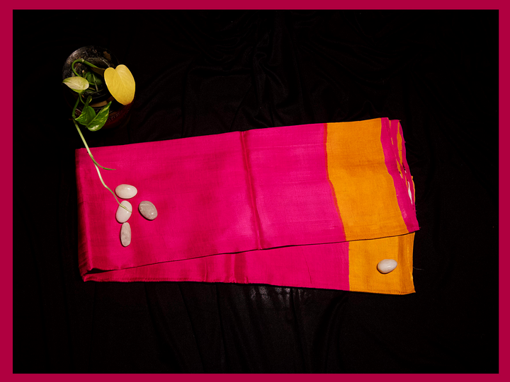 Pink with mix of black,white & yellow Saree