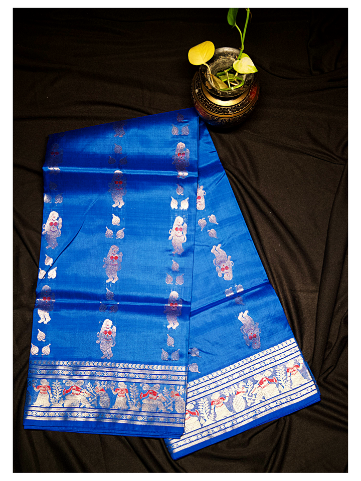 Blue with golden and red thread work Saree