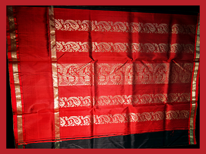 Double border Black & Red silk saree