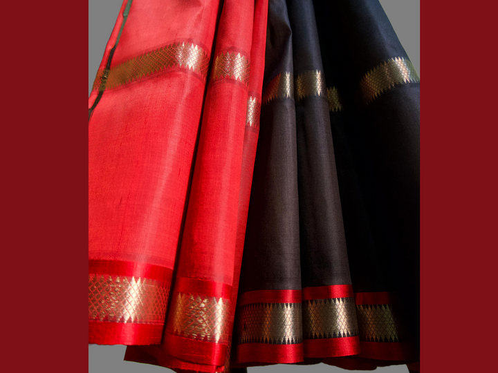 Double border Black & Red silk saree