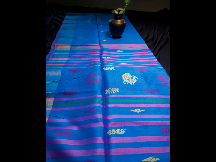 Sky blue Katan Silk Saree reshaam motifs