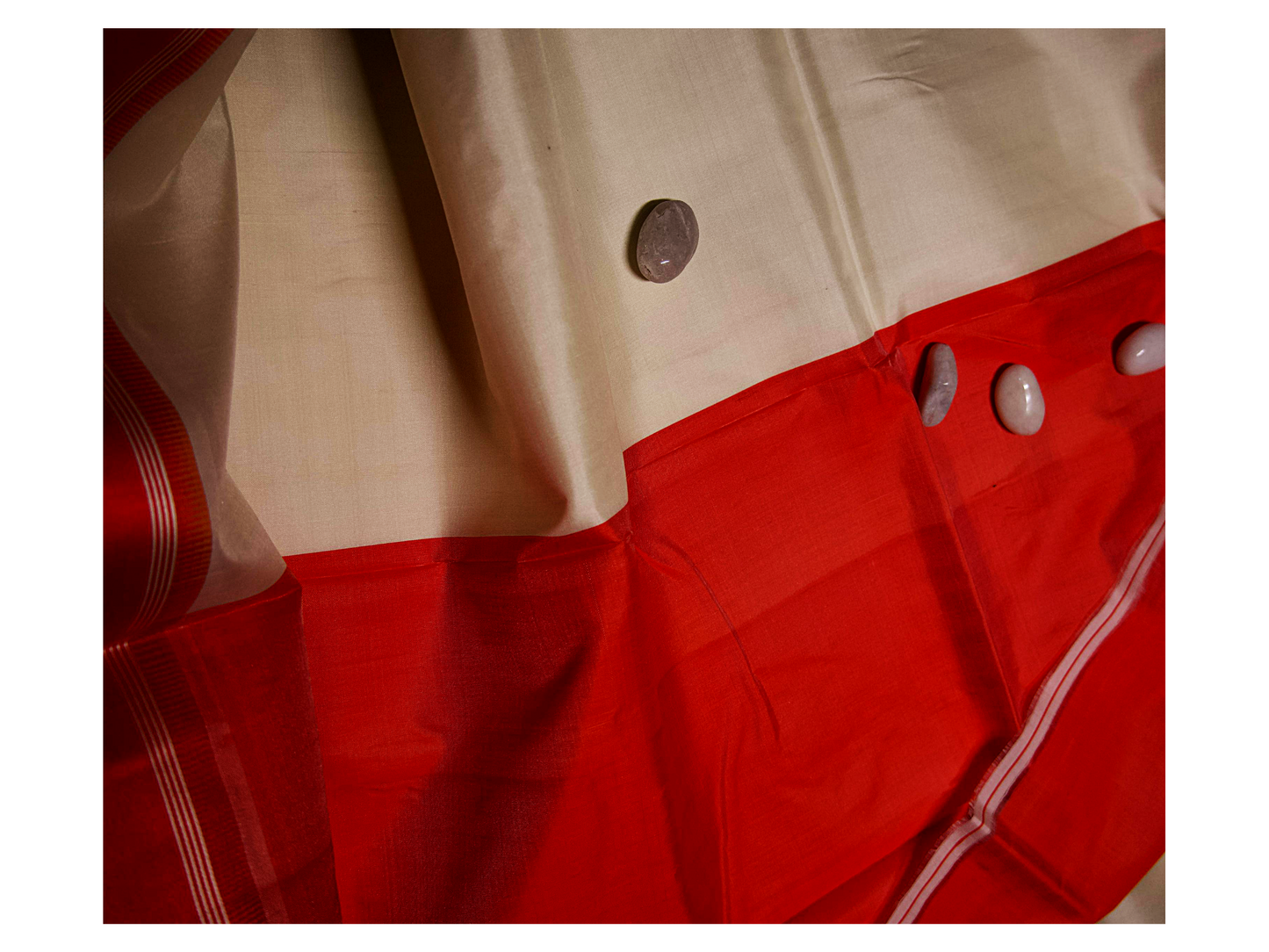 Pure Gorod in plain Red & White Saree