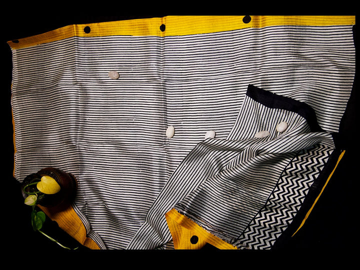 Yellow Gold with black polka dots Saree