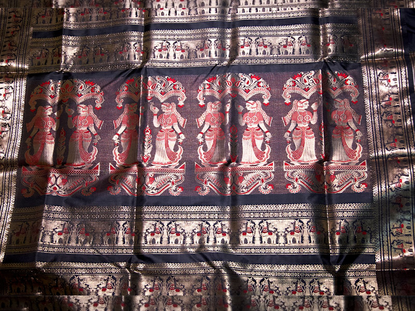 Black with Golden and red thread work Saree