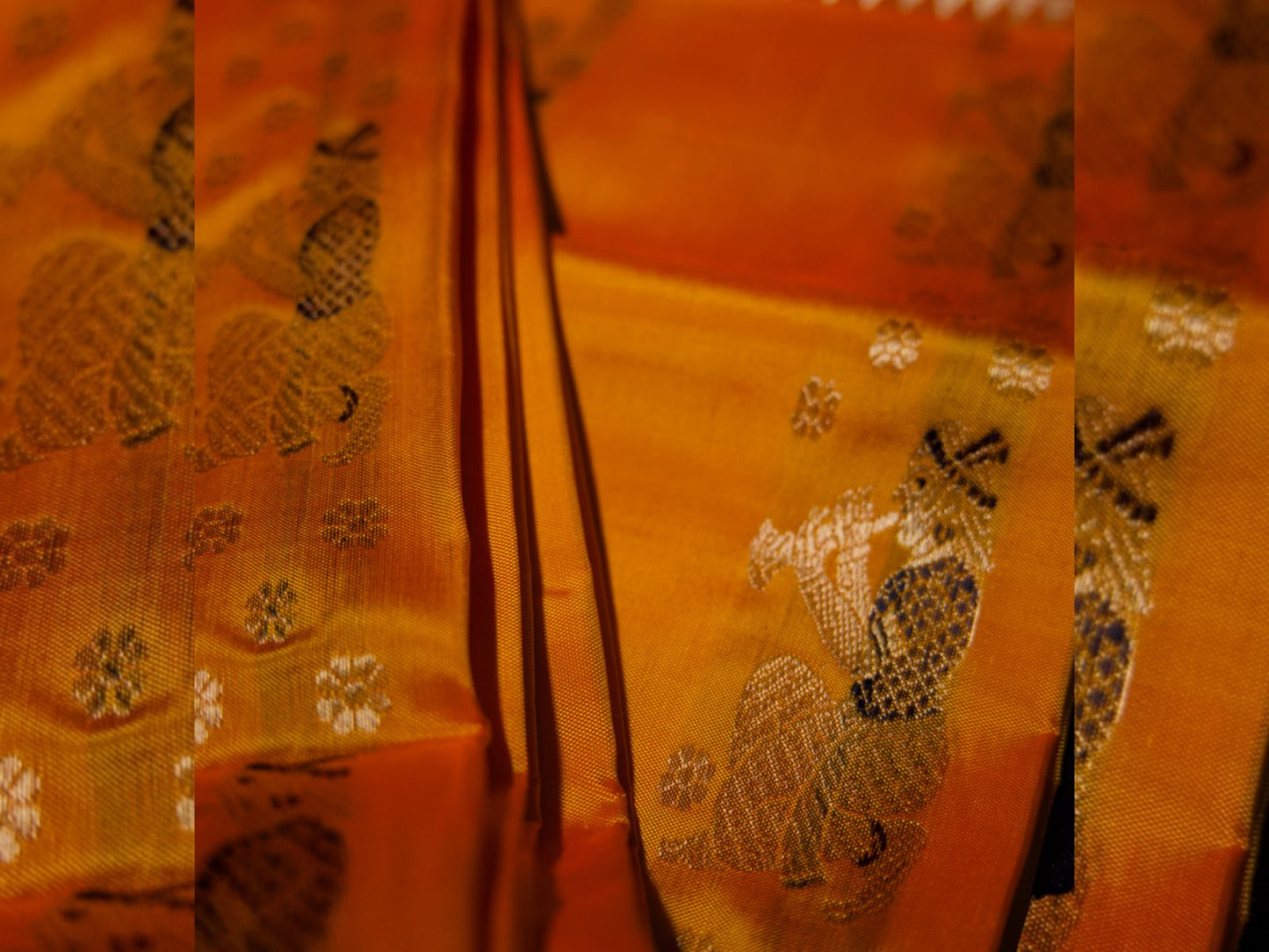 Yellow with golden and black thread work Saree