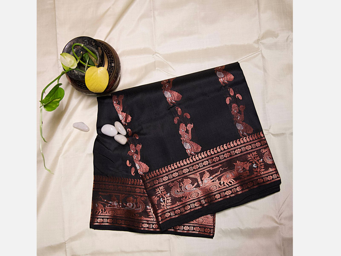 Black with copper thread work Saree