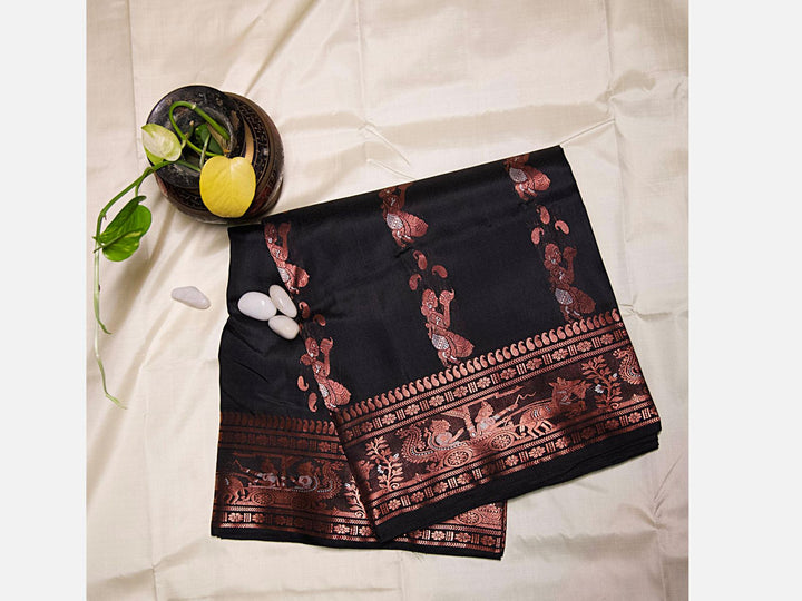 Black with copper thread work Saree