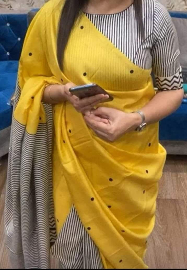 Yellow Gold with black polka dots Saree