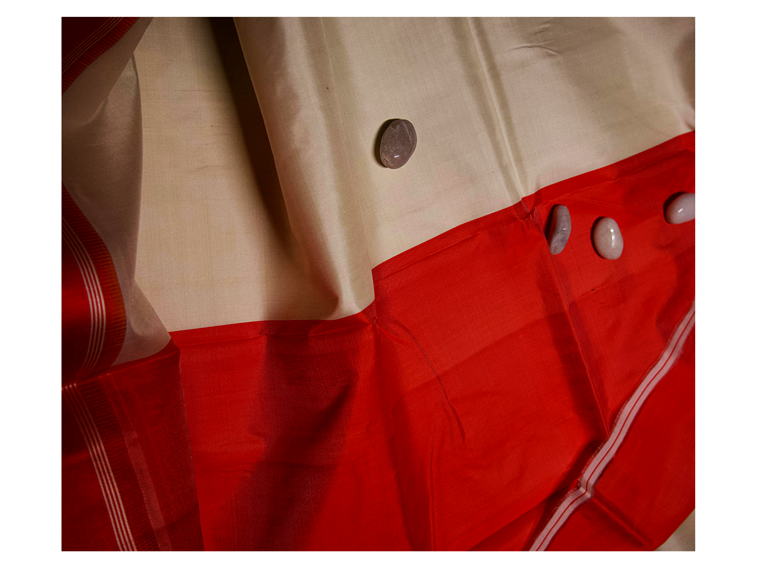 Pure Gorod in plain  Red & White Saree